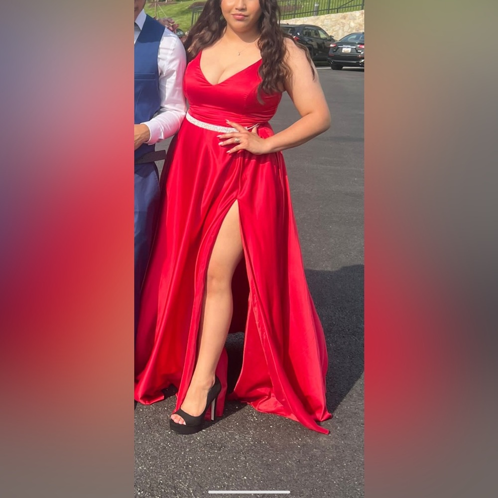 Prom dress size 10/12 color red (satin) only used one time for prom
